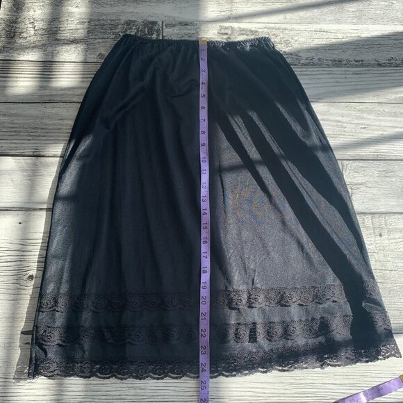 Vintage 90s Pink Lady Black Satin Lace Trim Slip Skirt New - Picture 9 of 11
